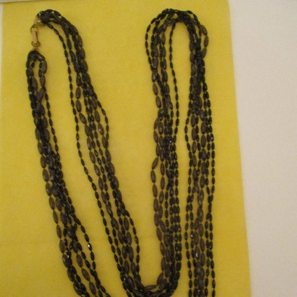 49.5" 6 STRAND Beaded Necklace FACETED Oval LUCITE Black & Clear Gray - Picture 6 of 9